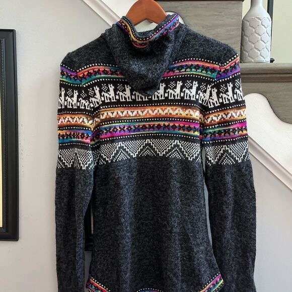 Peruvian Print Gray Acrylic Hoodie Sweater sz M EUC - Picture 5 of 6